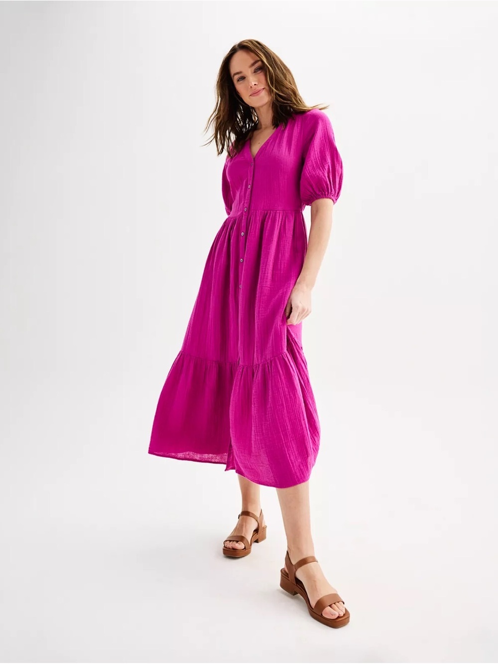 Women’s Sonoma Goods For Life Button-Through Femme MIDI Dress Orchid Landscape M